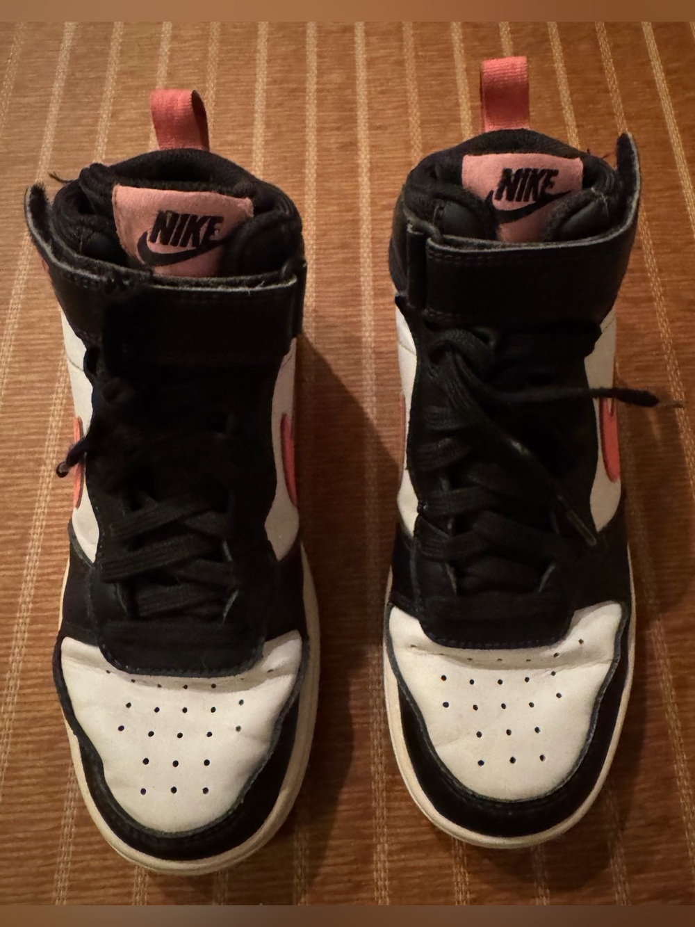 Nike Kids High-Top Sneakers in Black, White & Pink Coral
